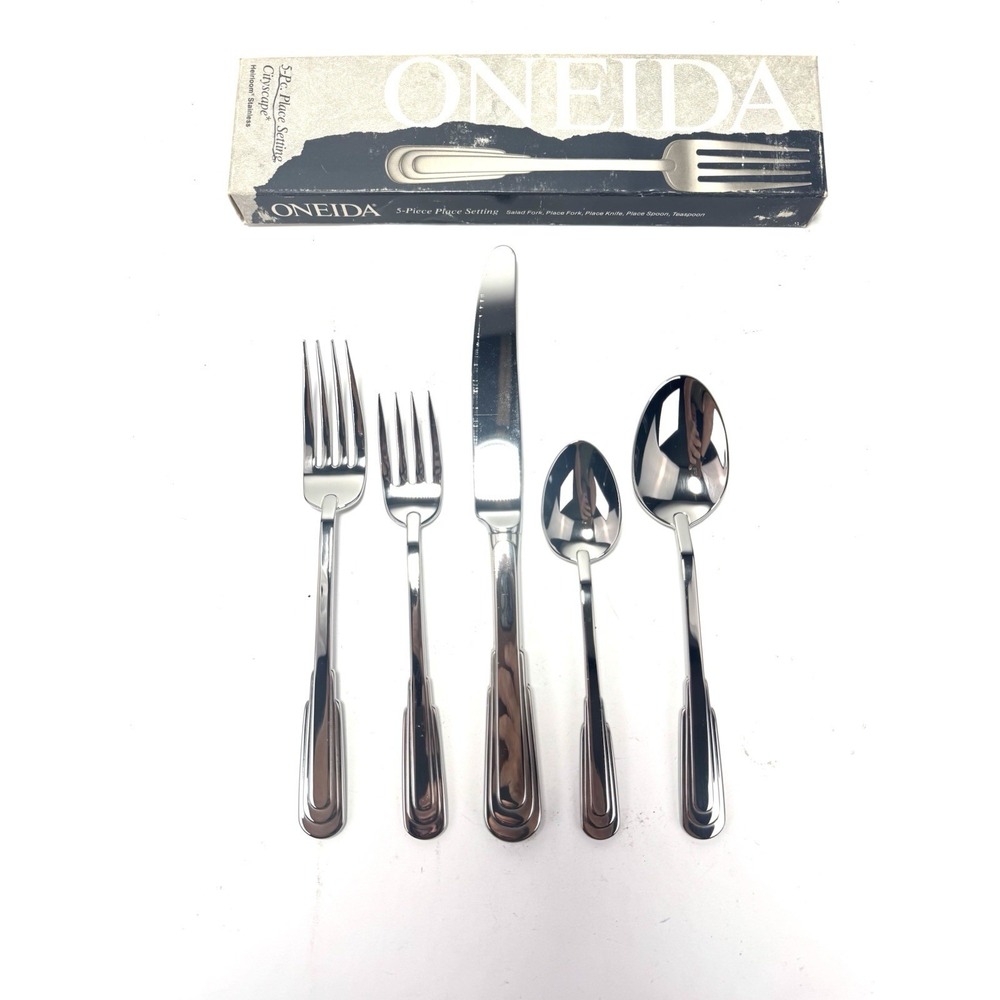 Oneida Cityscape 5 Pc Place Setting 18/8 Stainless USA NIB 1992 Box